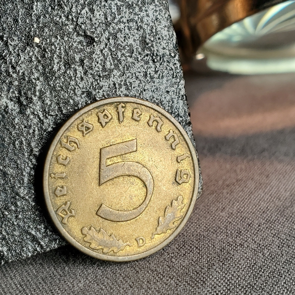 1937 D Germany 5 Reichspfennig  Coin - Third Reich Era WWII Collectible KM# 91